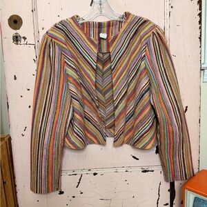 Vintage Colorful Striped Chevron Cropped Jacket
